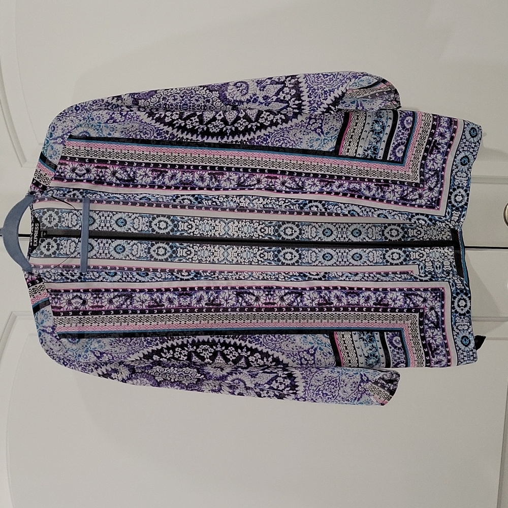 Express Abstract Ikat Print Open Blouse - image 1